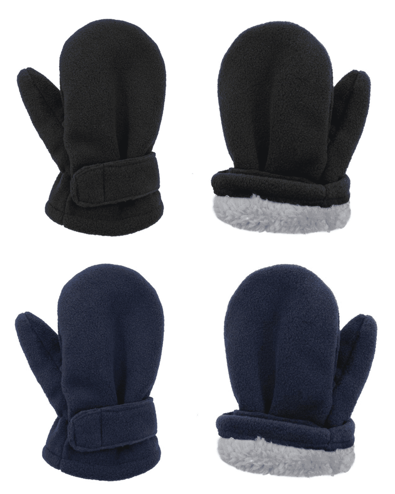 American Trends Toddler Mittens Unisex Fleece Lined Gloves Baby Winter Warm Mittens for Kids Boys and Girls -2 Pairs Black & Navy 2-4 Years