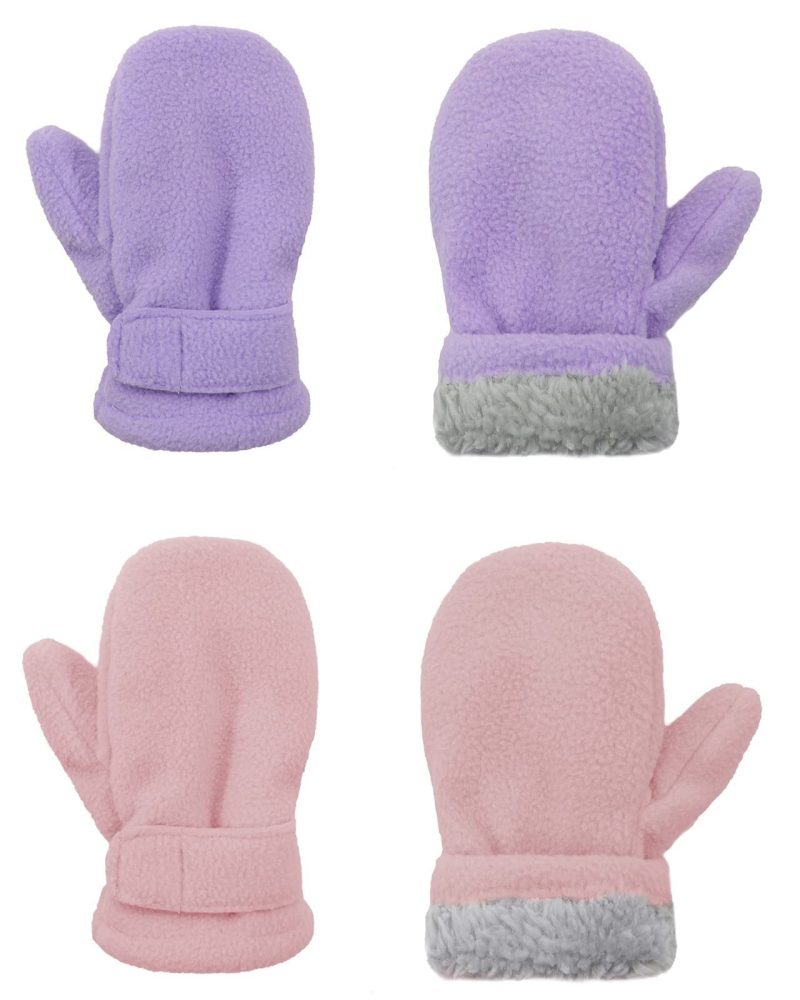 American Trends Toddler Mittens Unisex Fleece Lined Gloves Baby Winter Warm Mittens for Kids Boys and Girls -2 Pairs Pink & Light Purple 2-4 Years