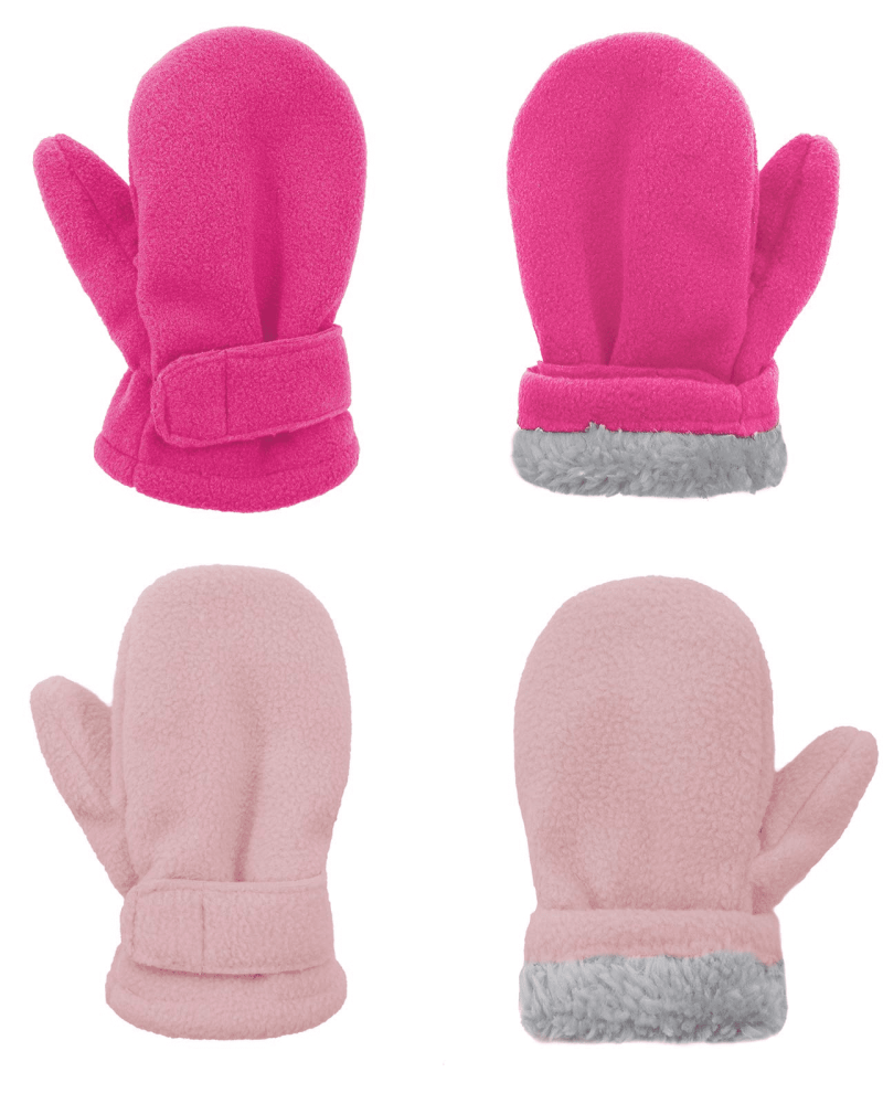 American Trends Toddler Mittens Unisex Fleece Lined Gloves Baby Winter Warm Mittens for Kids Boys and Girls -2 Pairs Rose Red & Pink 1-2 Years