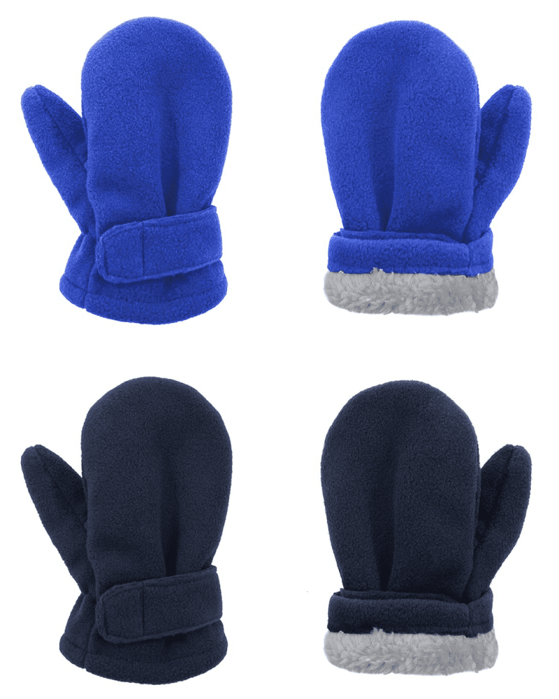 American Trends Toddler Mittens Unisex Fleece Lined Gloves Baby Winter Warm Mittens for Kids Boys and Girls -2 Pairs Navy & Royal Blue 4-7 Years