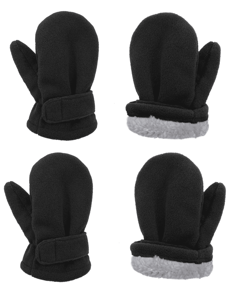 American Trends Toddler Mittens Unisex Fleece Lined Gloves Baby Winter Warm Mittens for Kids Boys and Girls -2 Pairs 2 Packs Black 1-2 Years