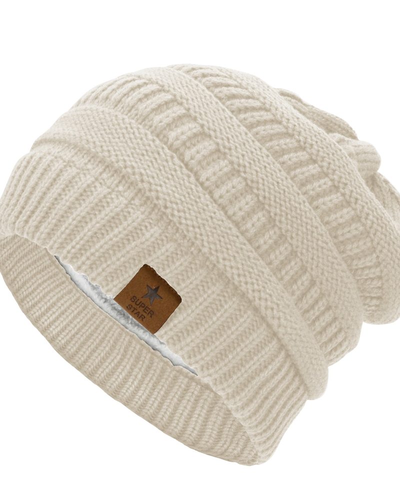 American Trends Womens Knit Beanie Winter Thick Solid Fleece Lined Beanie Hats for Women Men Unisex Warm Skiing Beanies Beige