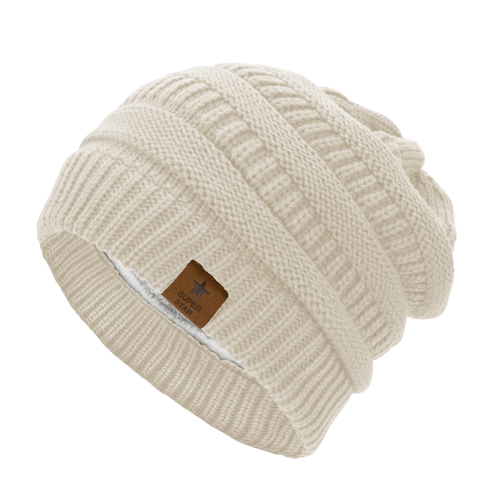 American Trends Womens Knit Beanie Winter Thick Solid Fleece Lined Beanie Hats for Women Men Unisex Warm Skiing Beanies Beige