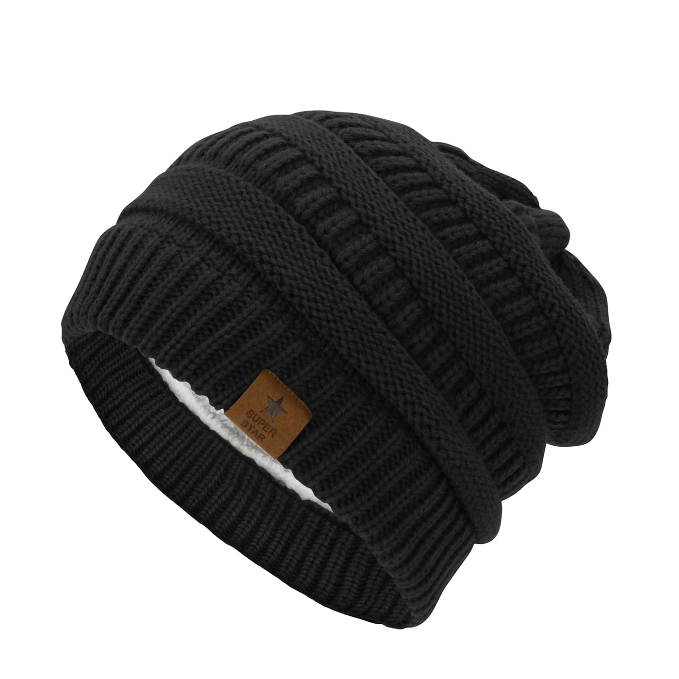 American Trends Womens Knit Beanie Winter Thick Solid Fleece Lined Beanie Hats for Women Men Unisex Warm Skiing Beanies Black