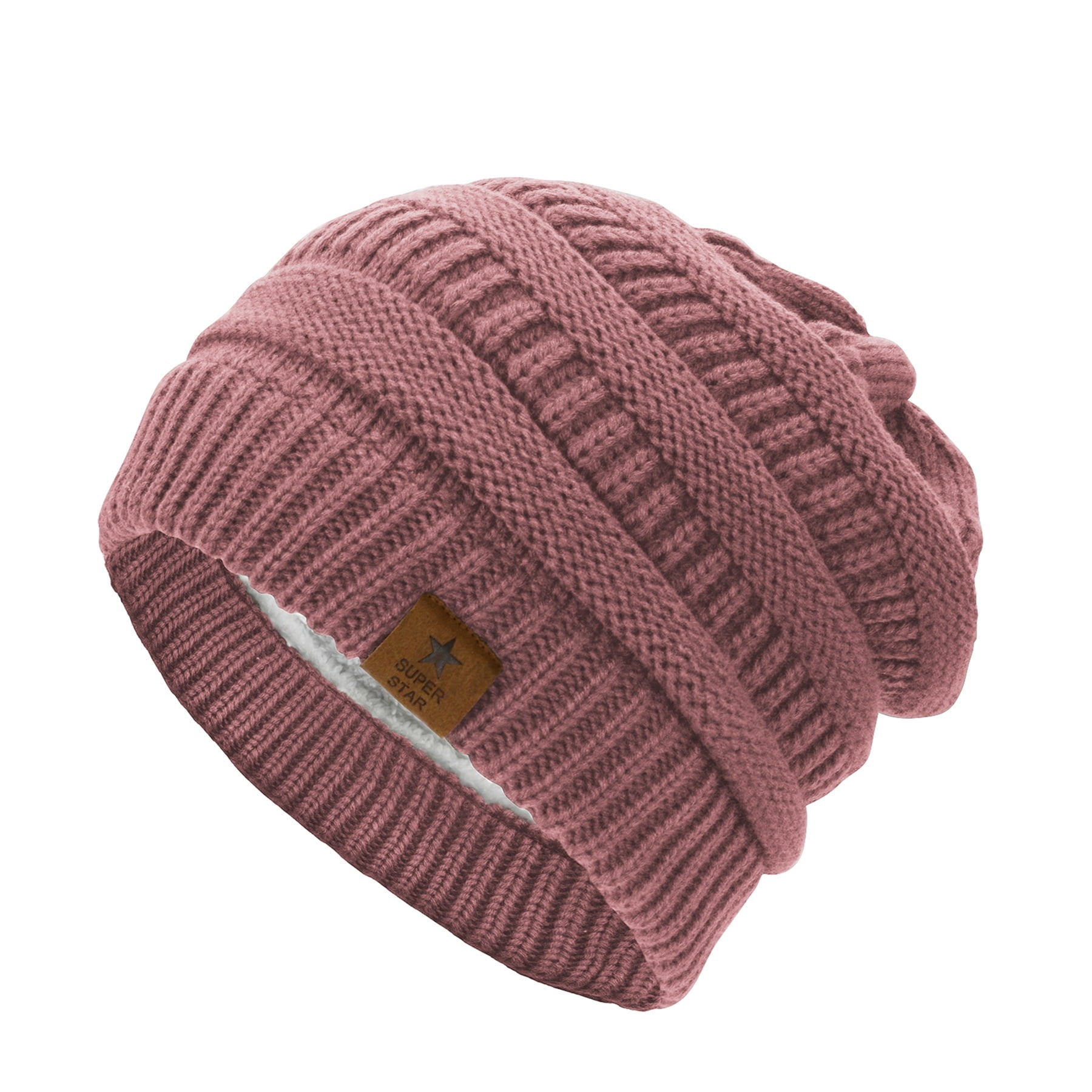 American Trends Womens Knit Beanie Winter Thick Solid Fleece Lined Beanie Hats for Women Men Unisex Warm Skiing Beanies Pink