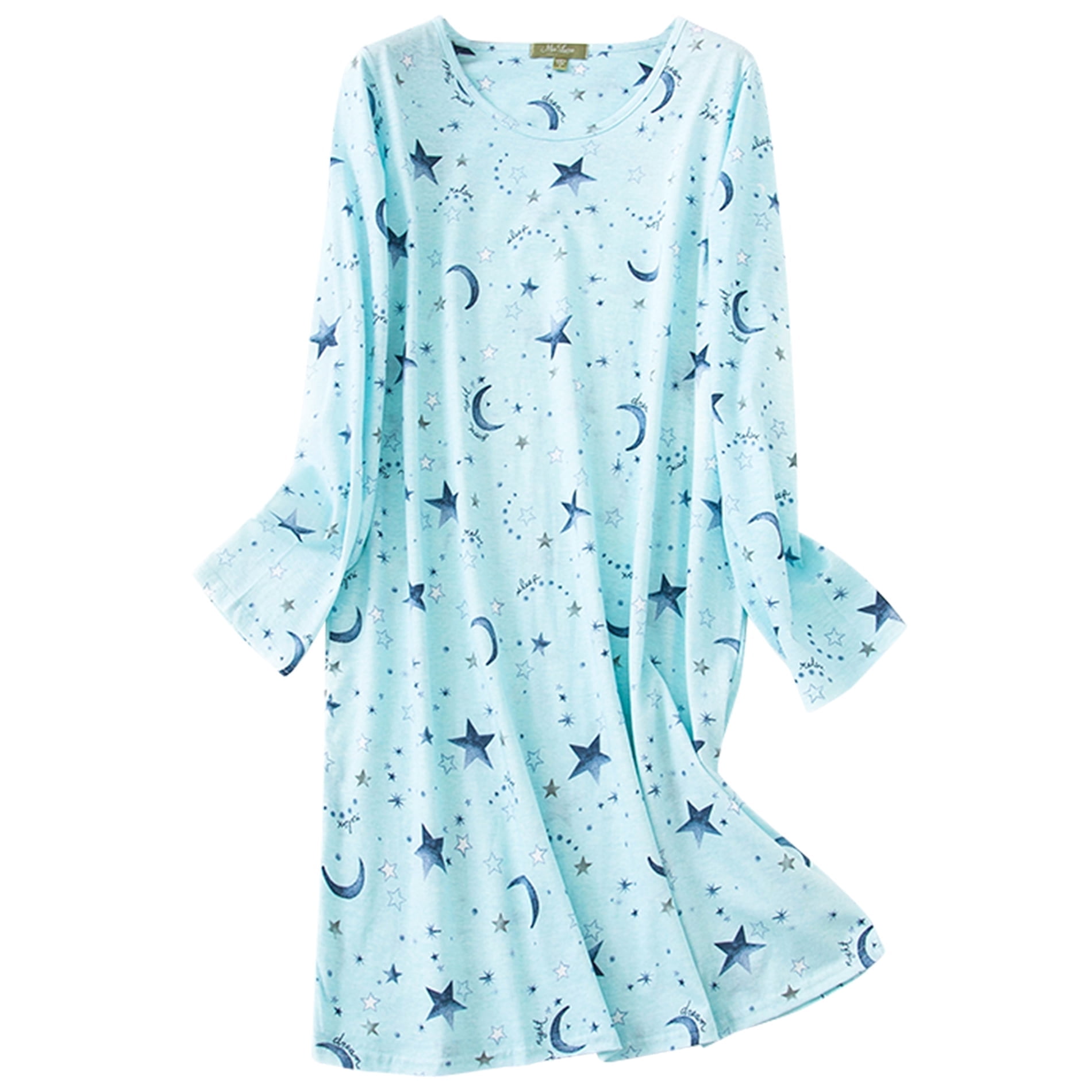 American Trends Womens Long Sleeve Nightgowns Cotton Sleep Shirt for Women Soft House Dresses Long Green Star S