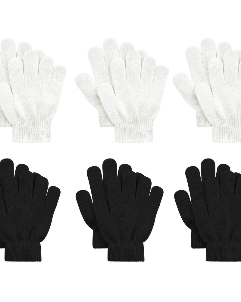 American Trends 6 Pairs Kids Gloves Winter Toddler Knit Gloves Boys Girls Stretchy Magic Gloves Solid Color Black & White
