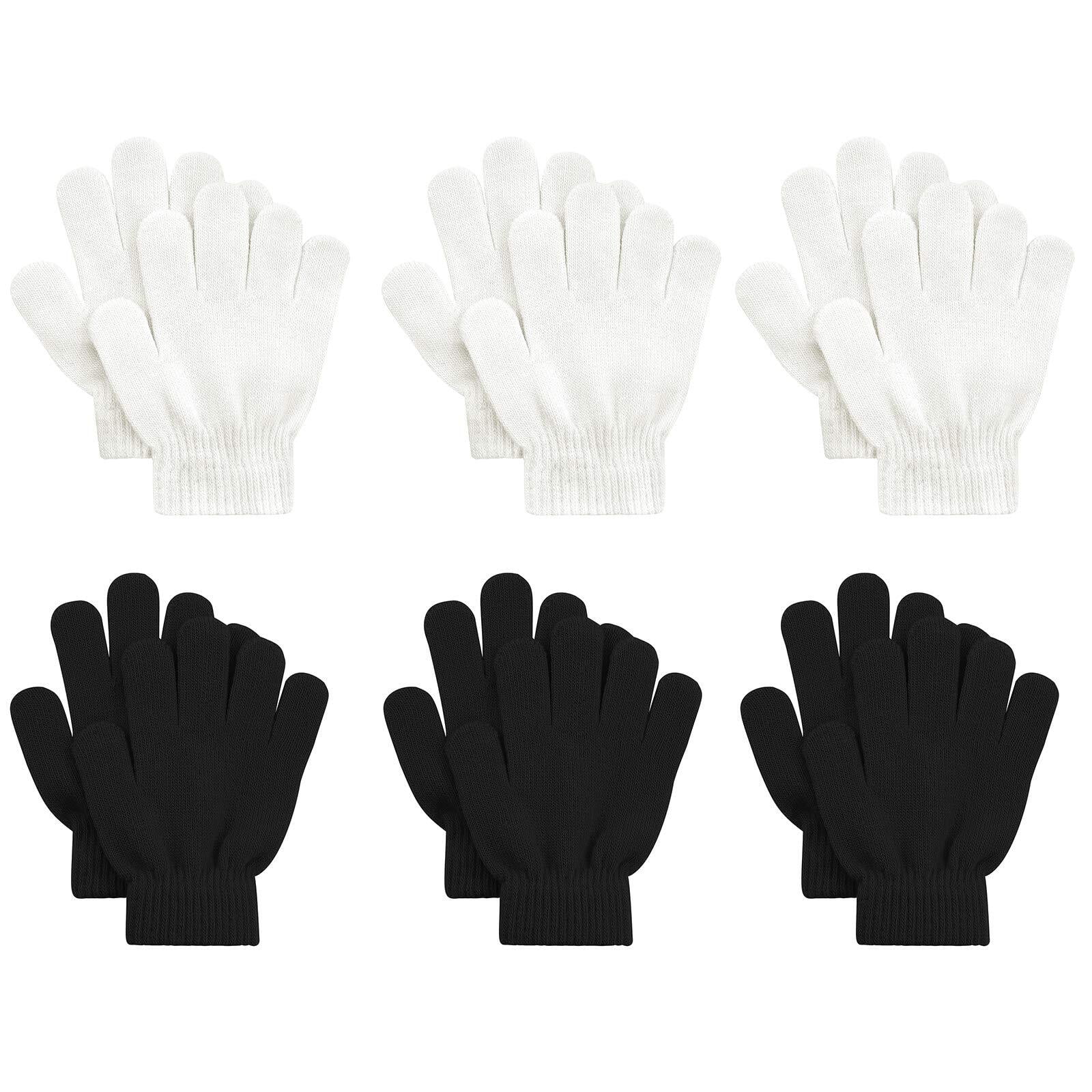 American Trends 6 Pairs Kids Gloves Winter Toddler Knit Gloves Boys Girls Stretchy Magic Gloves Solid Color Black & White