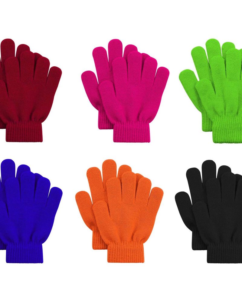 American Trends 6 Pairs Kids Gloves Winter Toddler Knit Gloves Boys Girls Stretchy Magic Gloves Solid Color 6 Pair B