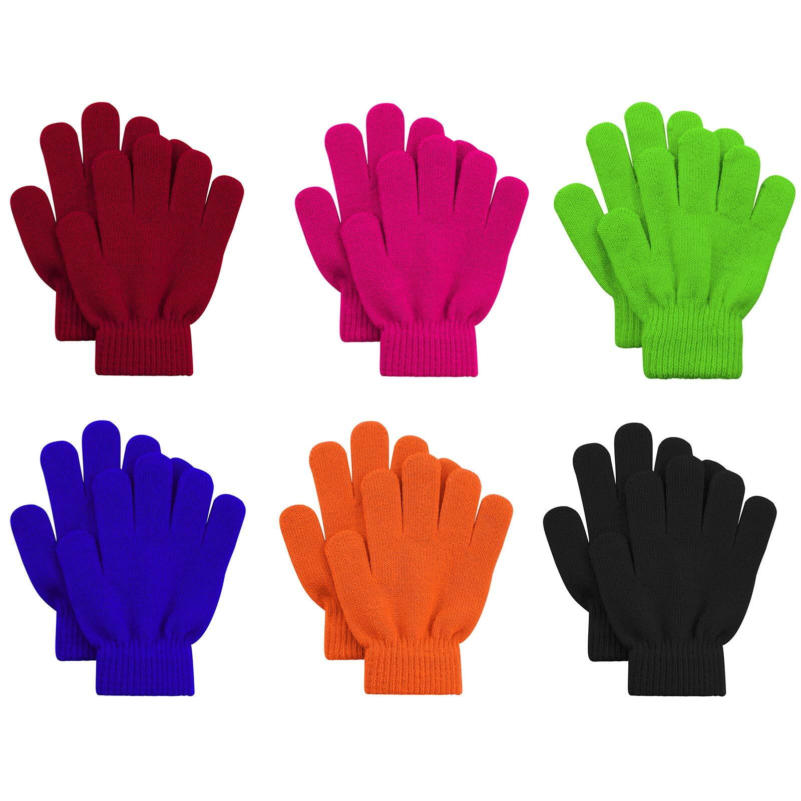 American Trends 6 Pairs Kids Gloves Winter Toddler Knit Gloves Boys Girls Stretchy Magic Gloves Solid Color 6 Pair B