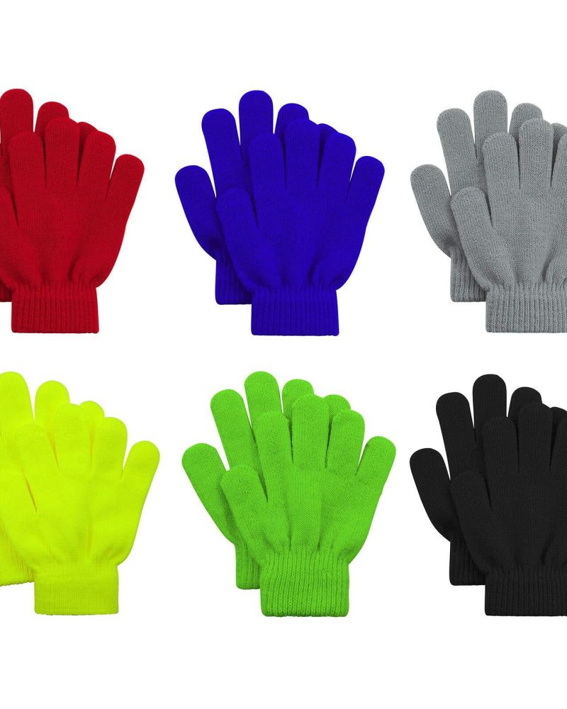 American Trends 6 Pairs Kids Gloves Winter Toddler Knit Gloves Boys Girls Stretchy Magic Gloves Solid Color 6 Pair A