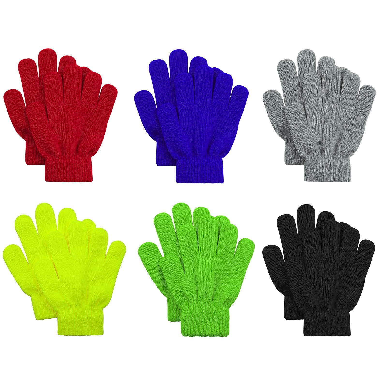 American Trends 6 Pairs Kids Gloves Winter Toddler Knit Gloves Boys Girls Stretchy Magic Gloves Solid Color 6 Pair A