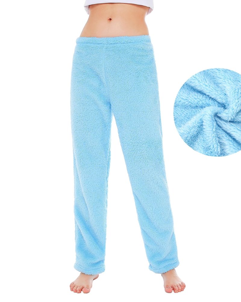 American Trends Plus Size Womens Pajama Pants Fuzzy Fleece Pj Bottoms for Women Winter Cozy Women's Sleepwear Blue 2XL