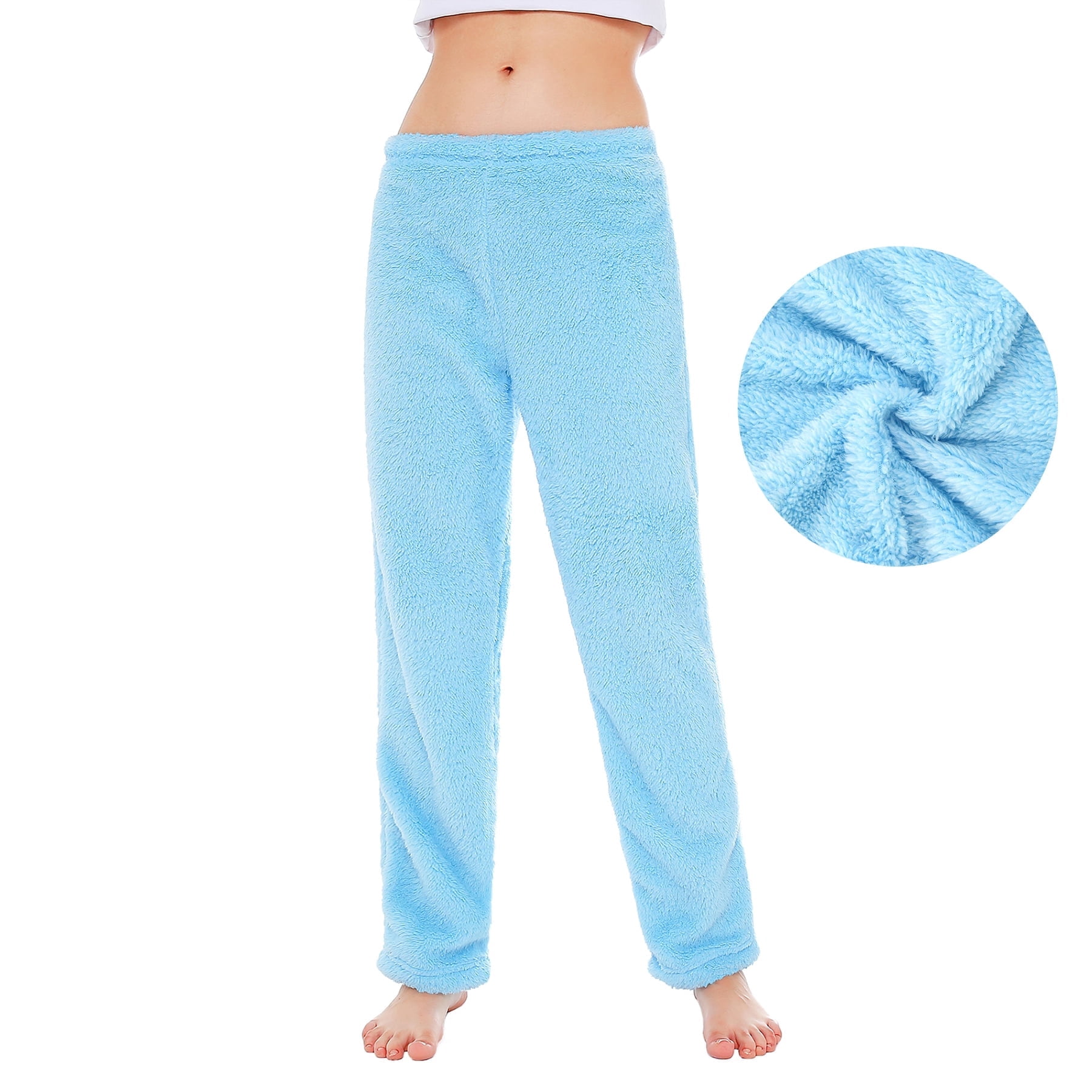 American Trends Plus Size Womens Pajama Pants Fuzzy Fleece Pj Bottoms for Women Winter Cozy Women's Sleepwear Blue 2XL