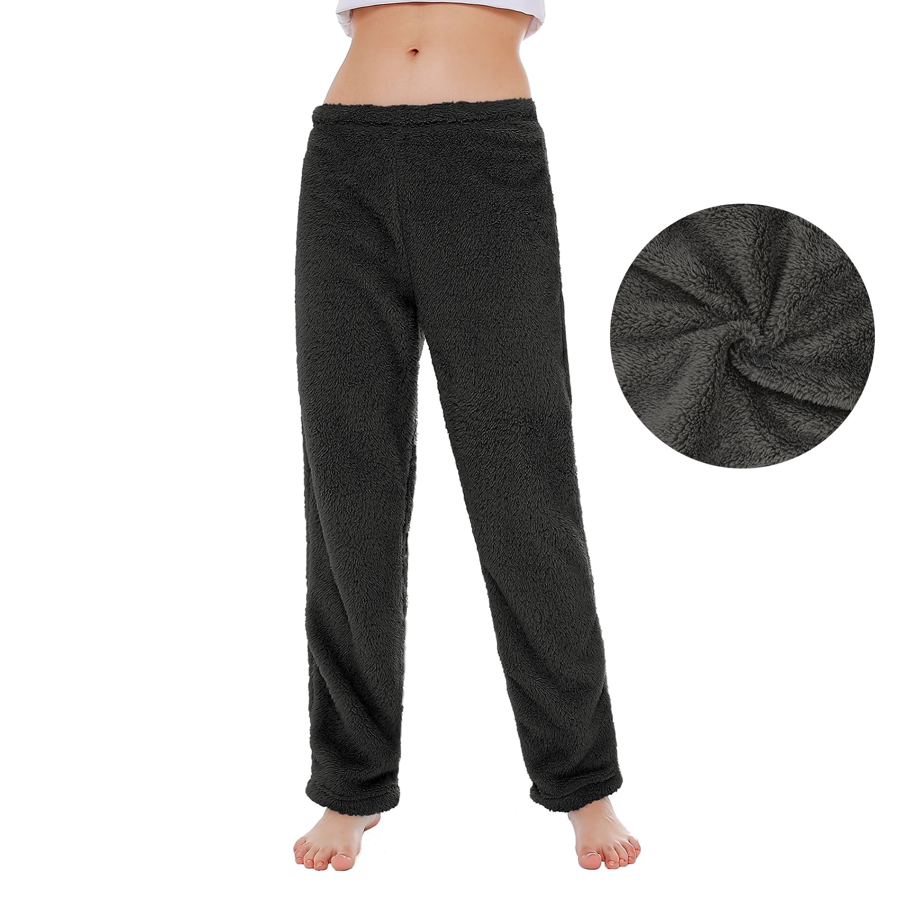American Trends Womens Fleece Pajama Pants Soft Plush Pajama Bottoms Fluffy Warm Lounge Pants for Women Black XL