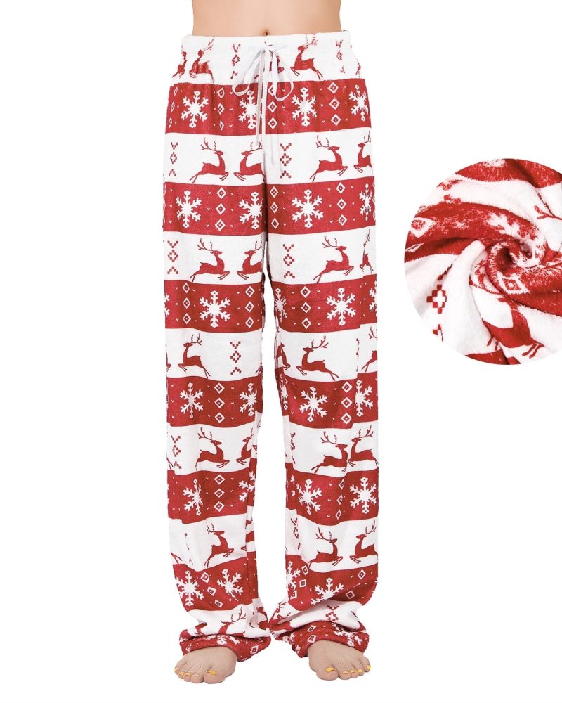 American Trends Womens Fleece Pajama Pants Soft Plush Pajama Bottoms Fluffy Warm Lounge Pants for Women Christmas L