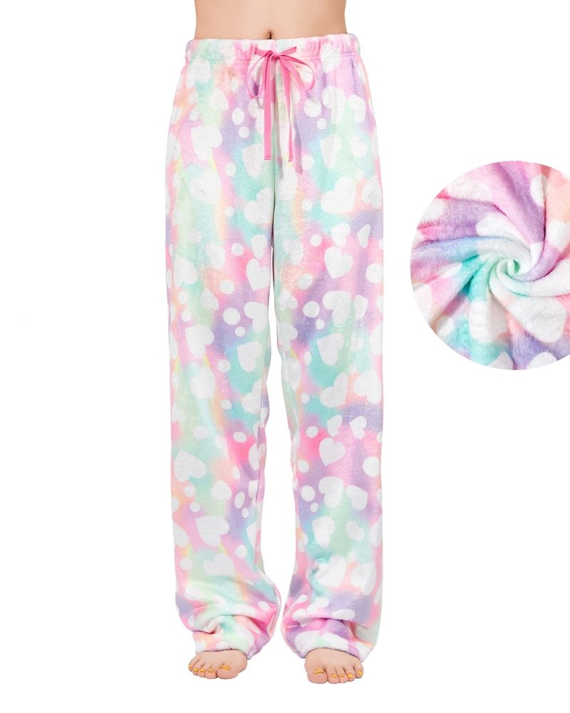 American Trends Womens Fleece Pajama Pants Soft Plush Pajama Bottoms Fluffy Warm Lounge Pants for Women Heart L