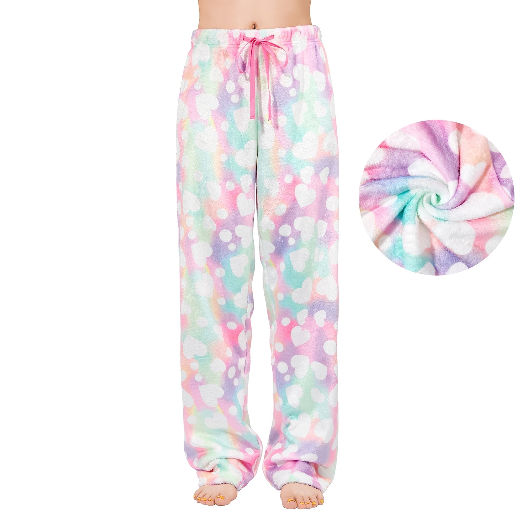 American Trends Womens Fleece Pajama Pants Soft Plush Pajama Bottoms Fluffy Warm Lounge Pants for Women Heart L