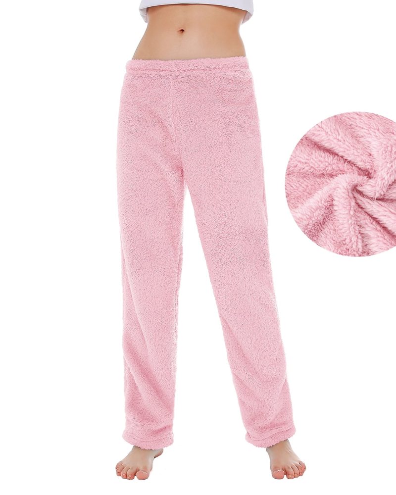 American Trends Womens Fleece Pajama Pants Soft Plush Pajama Bottoms Fluffy Warm Lounge Pants for Women Pink L