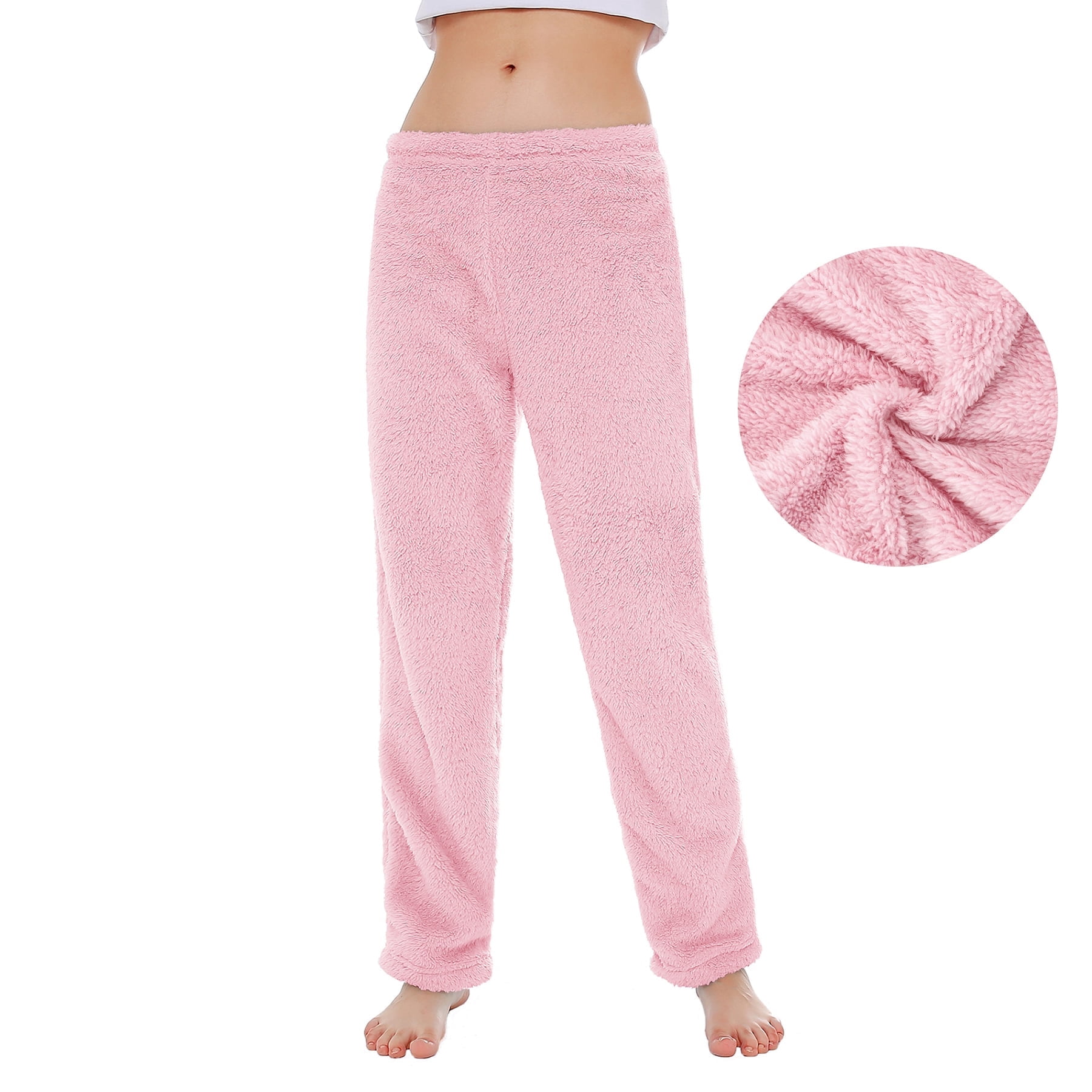 American Trends Womens Fleece Pajama Pants Soft Plush Pajama Bottoms Fluffy Warm Lounge Pants for Women Pink L