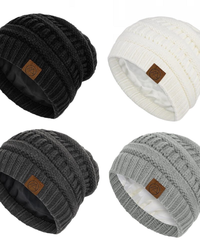 American Trends Womens Beanies Warm Winter Hats for Women Slouchy Unisex Beanies Soft Knit Hats Black & White & Dark Grey & Light Grey
