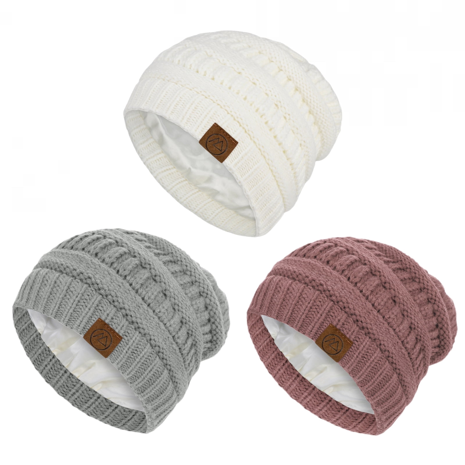 American Trends Womens Beanies Warm Winter Hats for Women Slouchy Unisex Beanies Soft Knit Hats White & Light Grey & Skin Pink