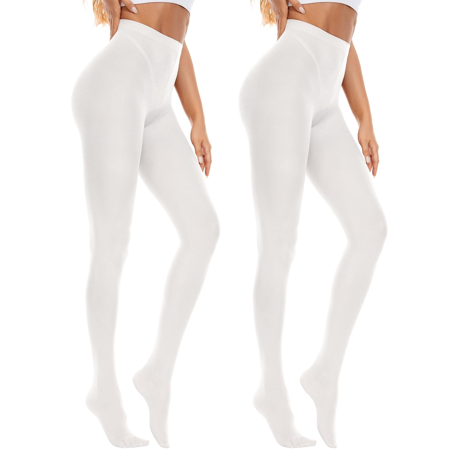 American Trends Women High Waisted Tights Soft Opaque Tights for Women Nylons for Women Control Top Run Resistant Stocking 80s Dance Tights Pantyhose 2 Pack White