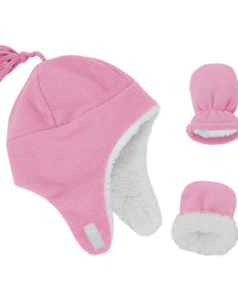 American Trends Baby Boy Winter Hat and Mitten Set Baby Girl Hats Toddler Winter Hat Sherpa Lined Fleece Earflap Beanie for Girls Boys Light Pink L