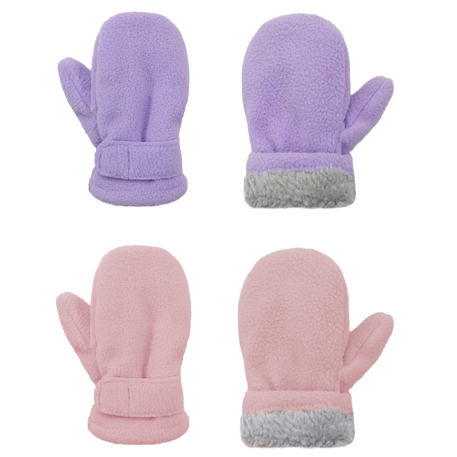 American Trends Toddler Mittens Unisex Fleece Lined Gloves Baby Winter Warm Mittens for Kids Boys and Girls -2 Pairs Pink & Light Purple 4-7 Years