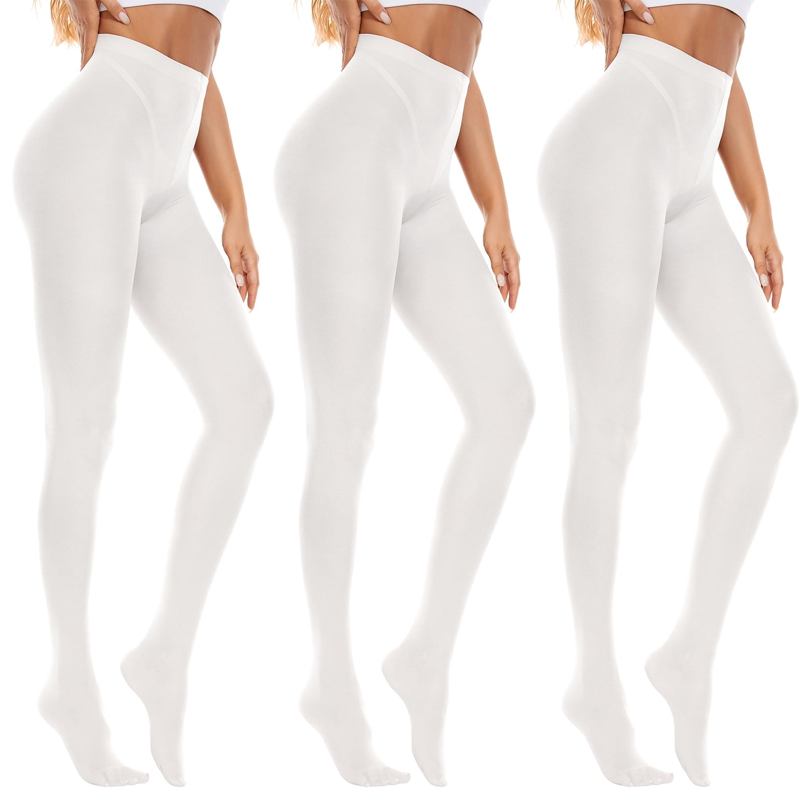 American Trends Women High Waisted Tights Soft Opaque Tights for Women Nylons for Women Control Top Run Resistant Stocking 80s Dance Tights Pantyhose 3 Pack White