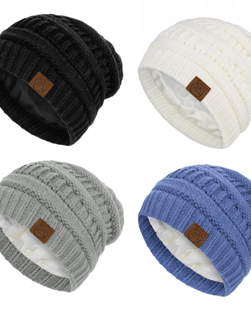 American Trends Womens Beanies Warm Winter Hats for Women Slouchy Unisex Beanies Soft Knit Hats Black & White & Light Grey & Blue