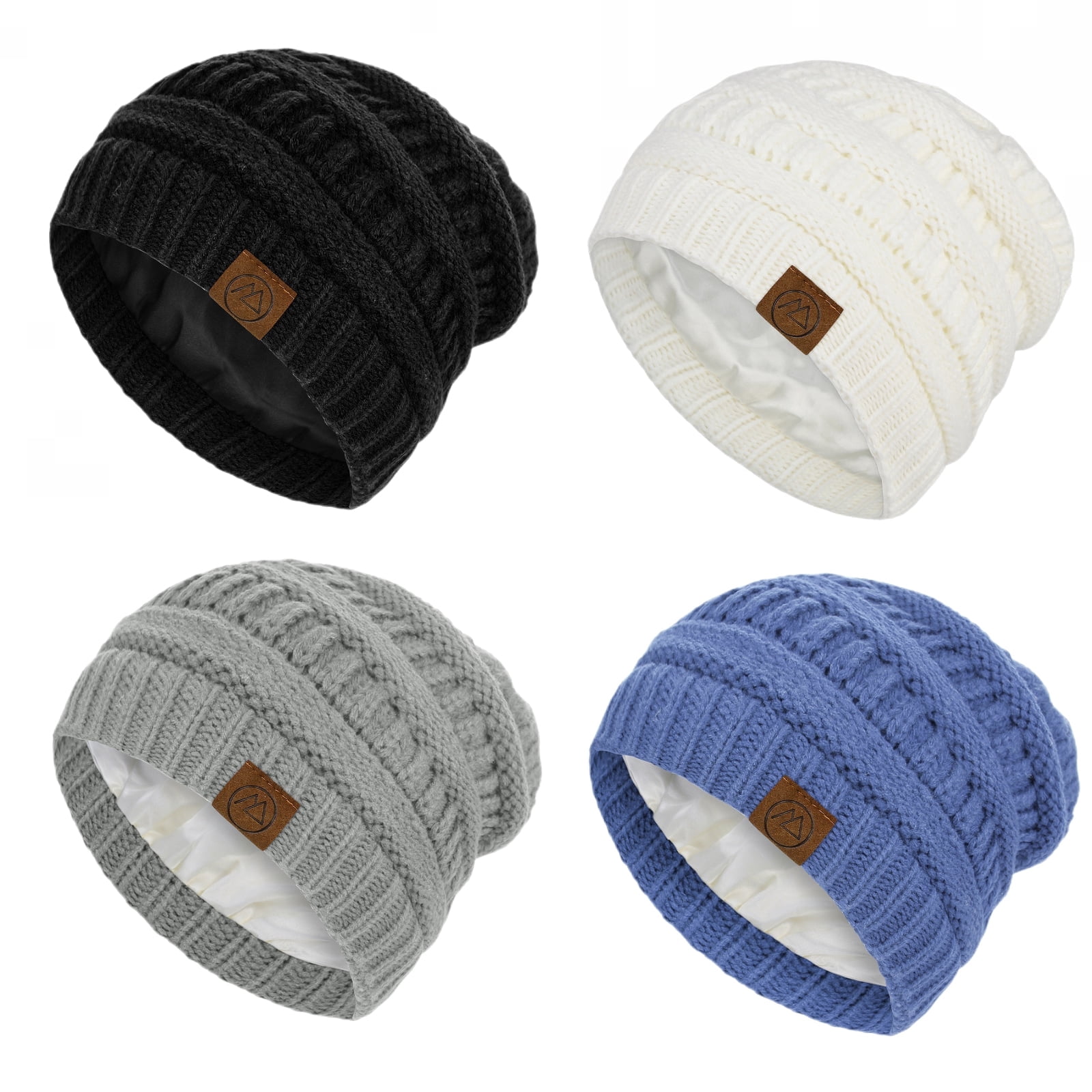 American Trends Womens Beanies Warm Winter Hats for Women Slouchy Unisex Beanies Soft Knit Hats Black & White & Light Grey & Blue